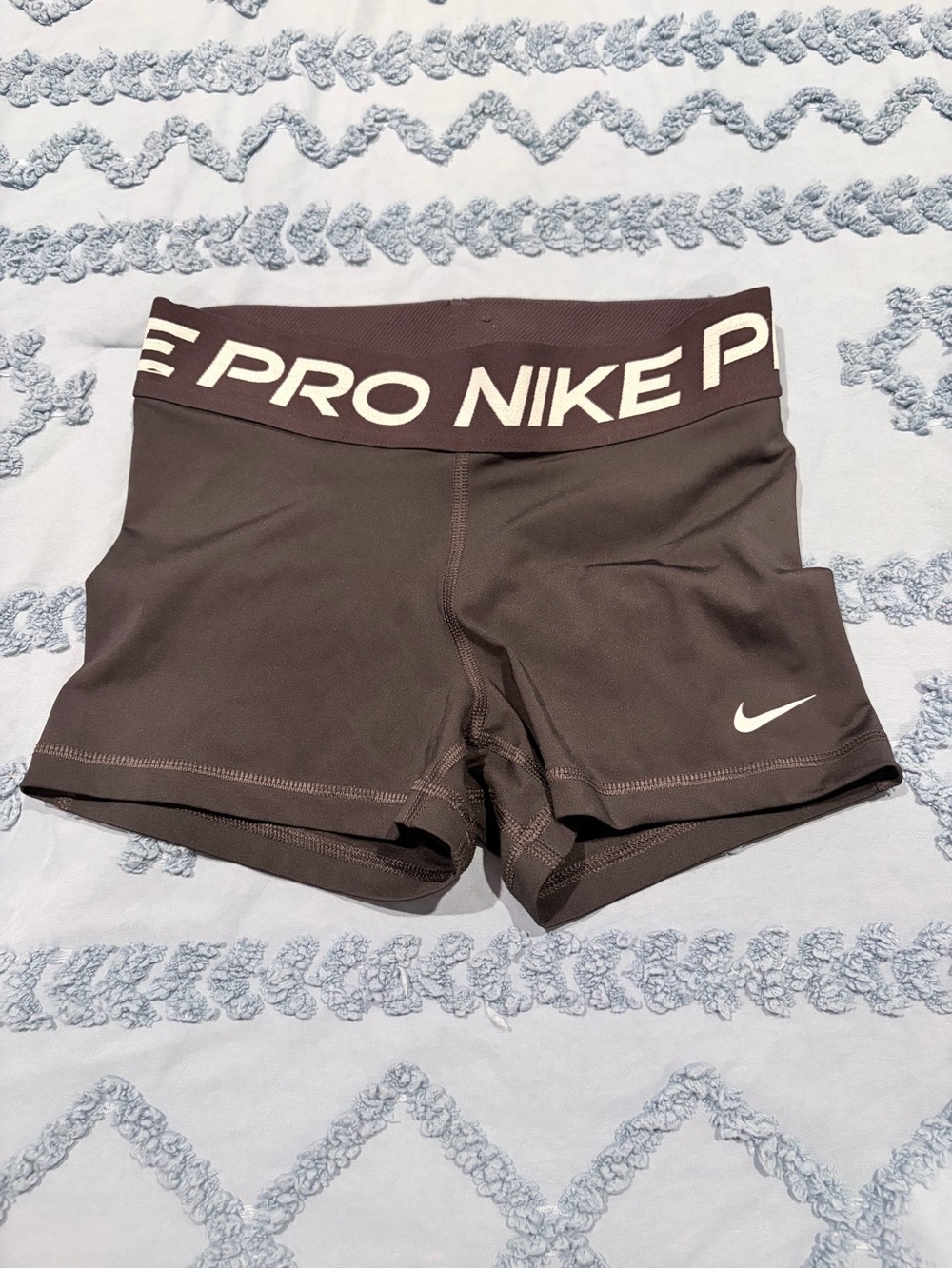 Nike Pro Women's Dark Brown Athletic Shorts with White Logo